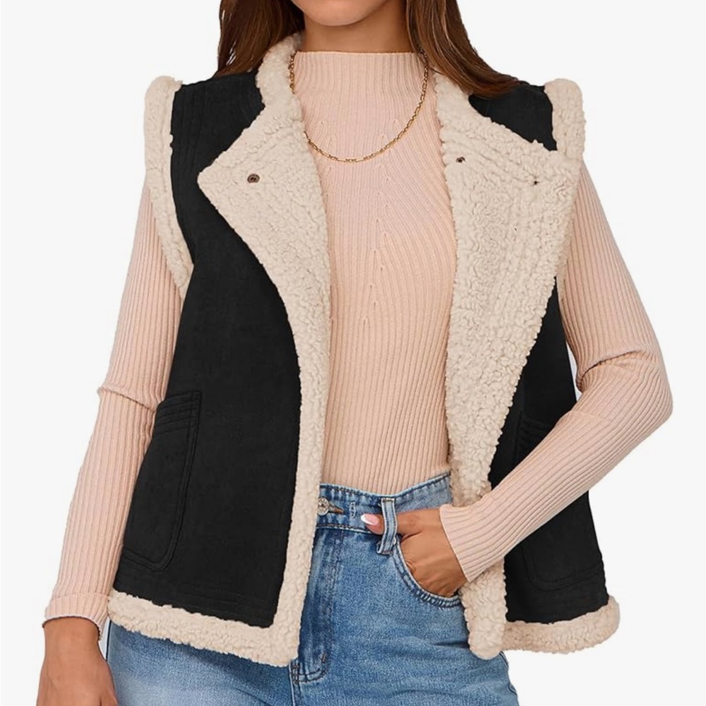 PrettyGarden Faux Suede Sherpa Vest NEW